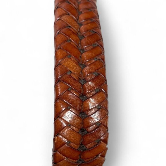 Coach Men's Braided Leather Belt With Solid Brass Buckle Tan Brown Sz 32" - Picture 5 of 7